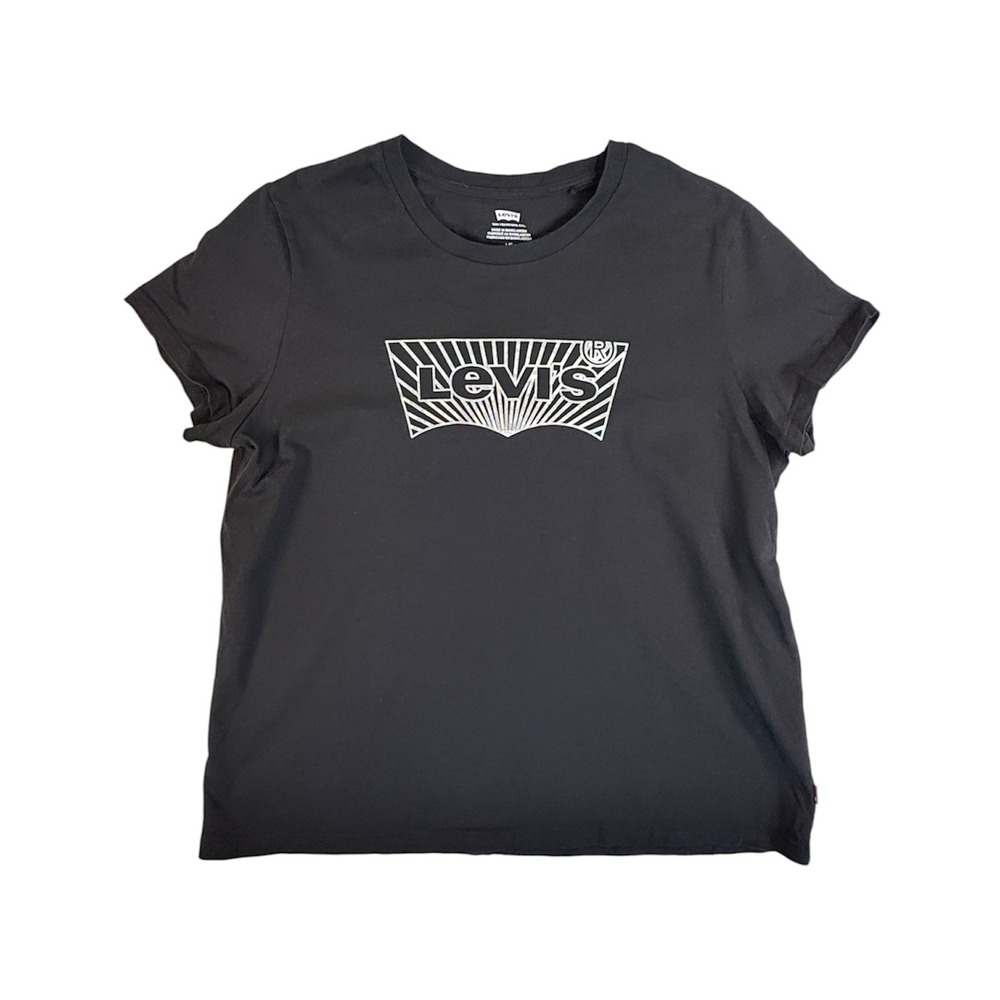 Levi's Graphic T-Shirt Women Large Black Metallic Holographic Logo